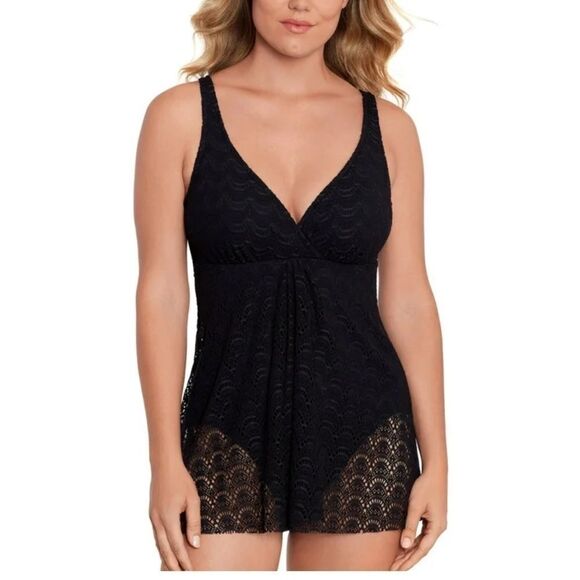 SWIM SOLUTIONS Women's Tummy-Control Flyaway Swimdress, swimwear onesuit - Picture 2 of 13